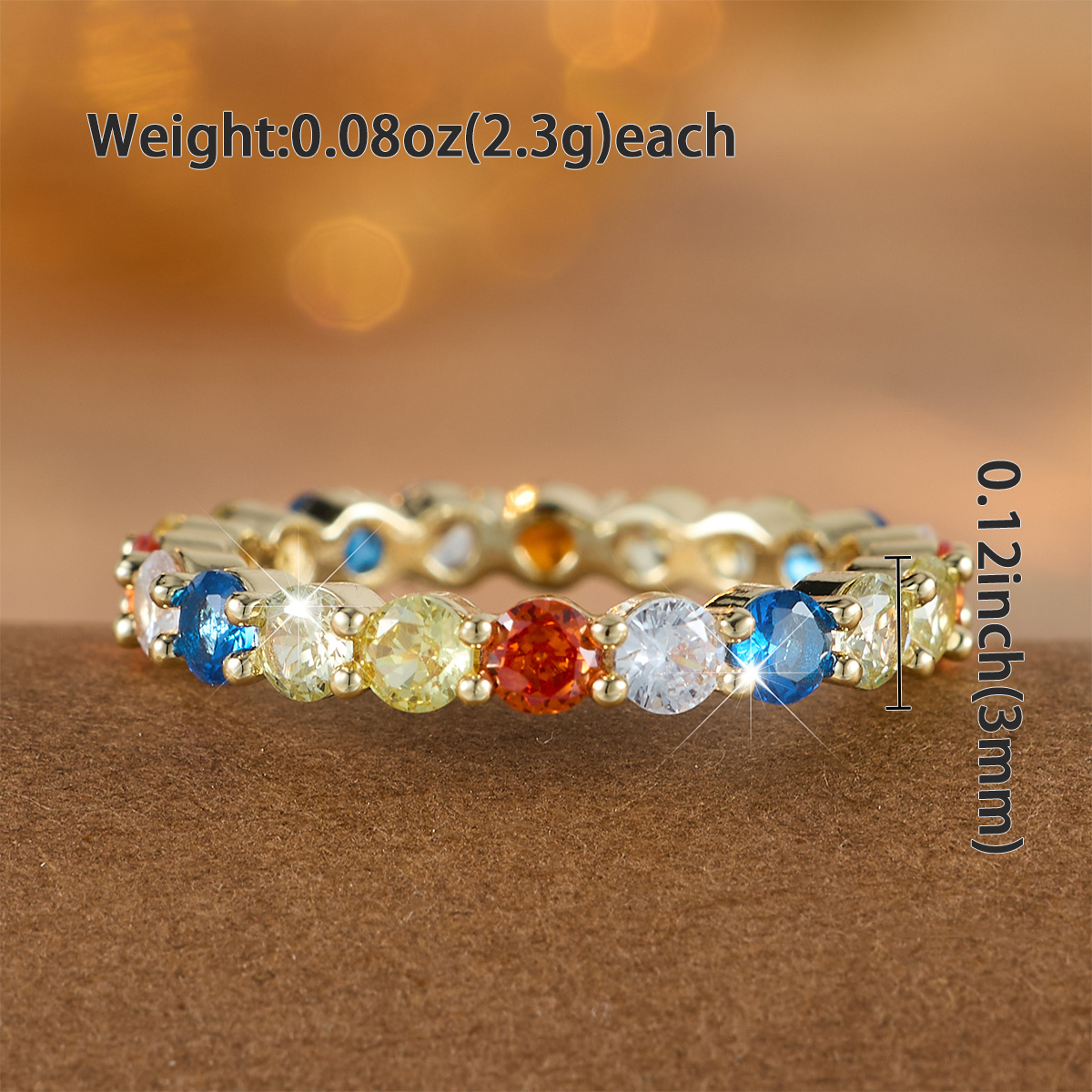 Women's Ins Style Rainbow Cubic Synthetic Zirconia Full Circle Ring